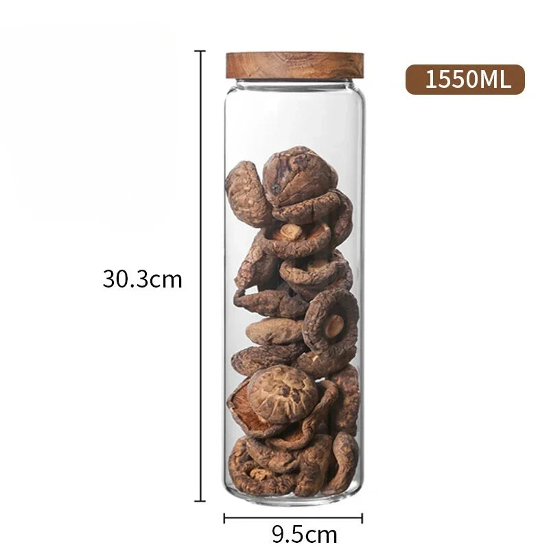 Glass canister with wooden lid