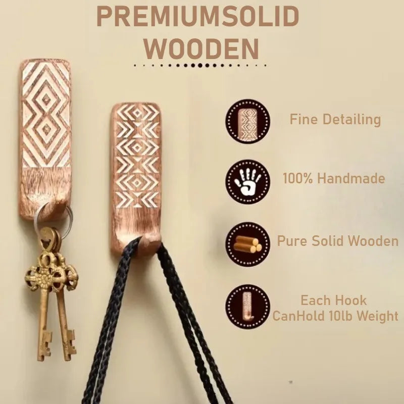 Bohemian wooden wall hooks