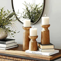 3-Piece Natural Wooden Candlestick Set — Retro | Wedding & Table Décor