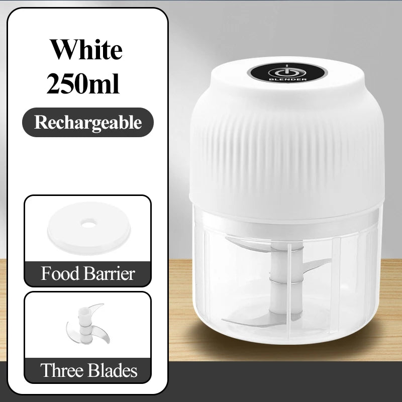 Mini Electric Food Chopper — 250ml, USB Rechargeable, 3-Blade, Wireless