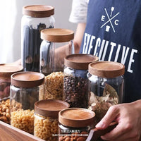 Glass canister with wooden lid