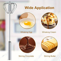 Semi-Automatic Stainless Steel Egg Beater — Hand Push Mixer, S / M / L