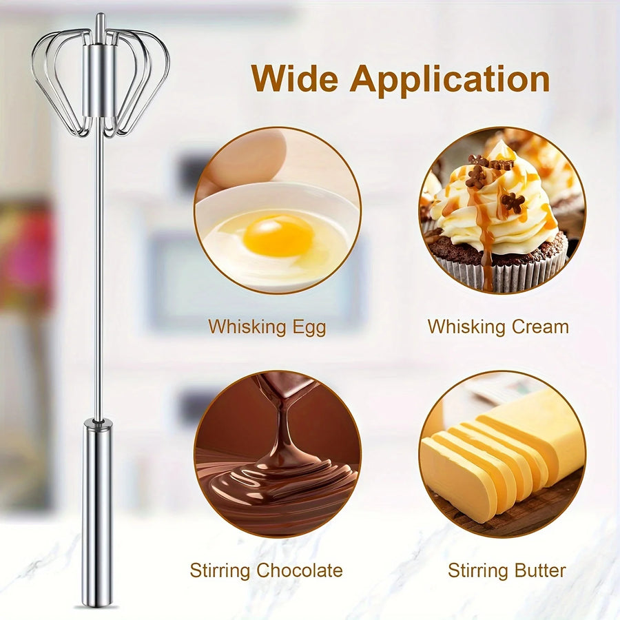 Semi-Automatic Stainless Steel Egg Beater — Hand Push Mixer, S / M / L