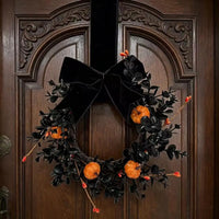 Black Halloween Wreath with Velvet Bow