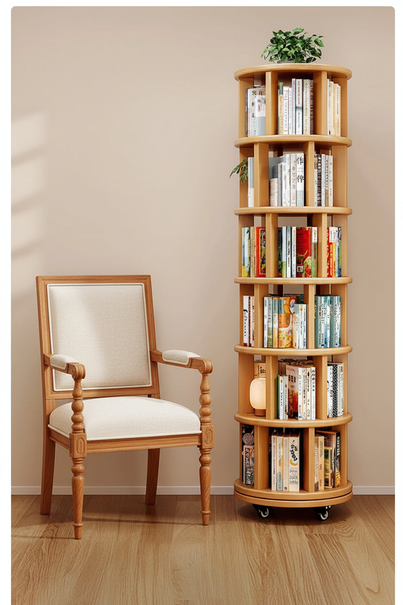 Solid Wood Rotating Bookshelf