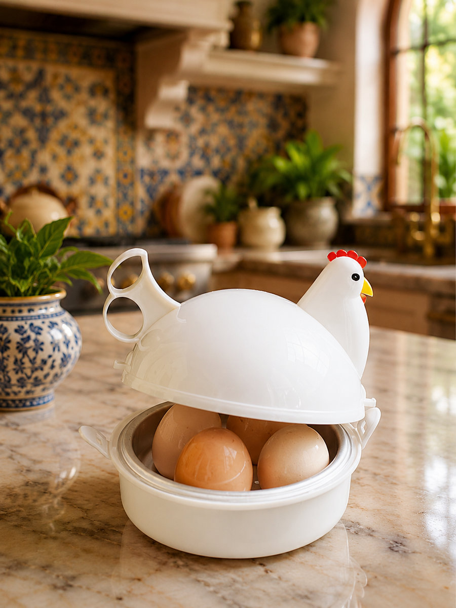 Chicken-shaped microwave egg cooker