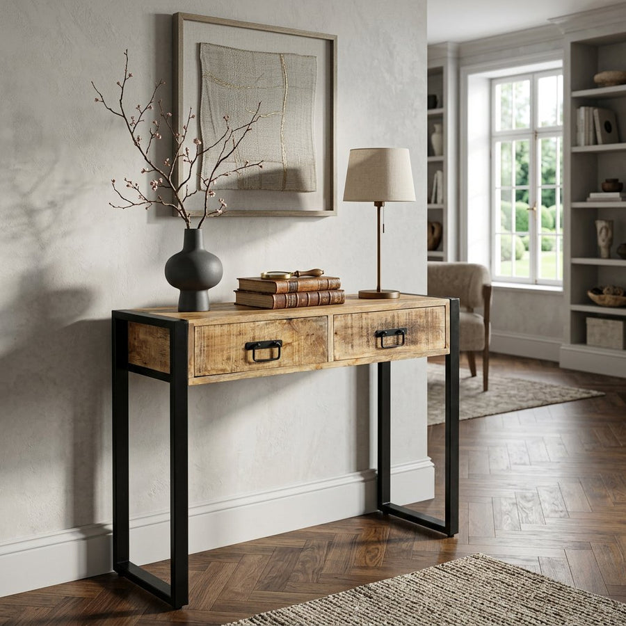 Mango wood console table with drawers