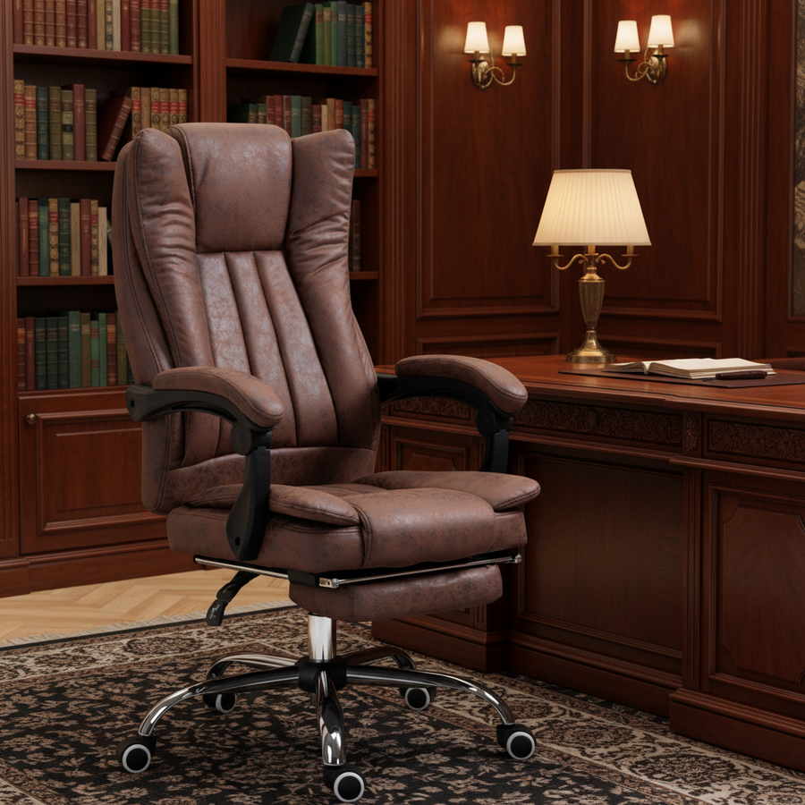Executive Office Chair Computer Swivel Chair for Home with Arm, Footrest, Brown