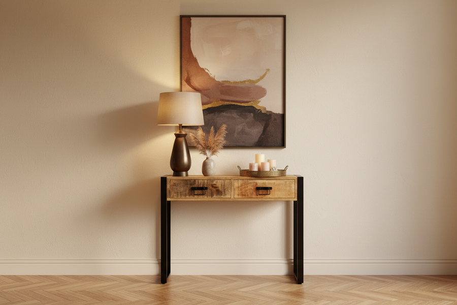 Mango wood console table with drawers