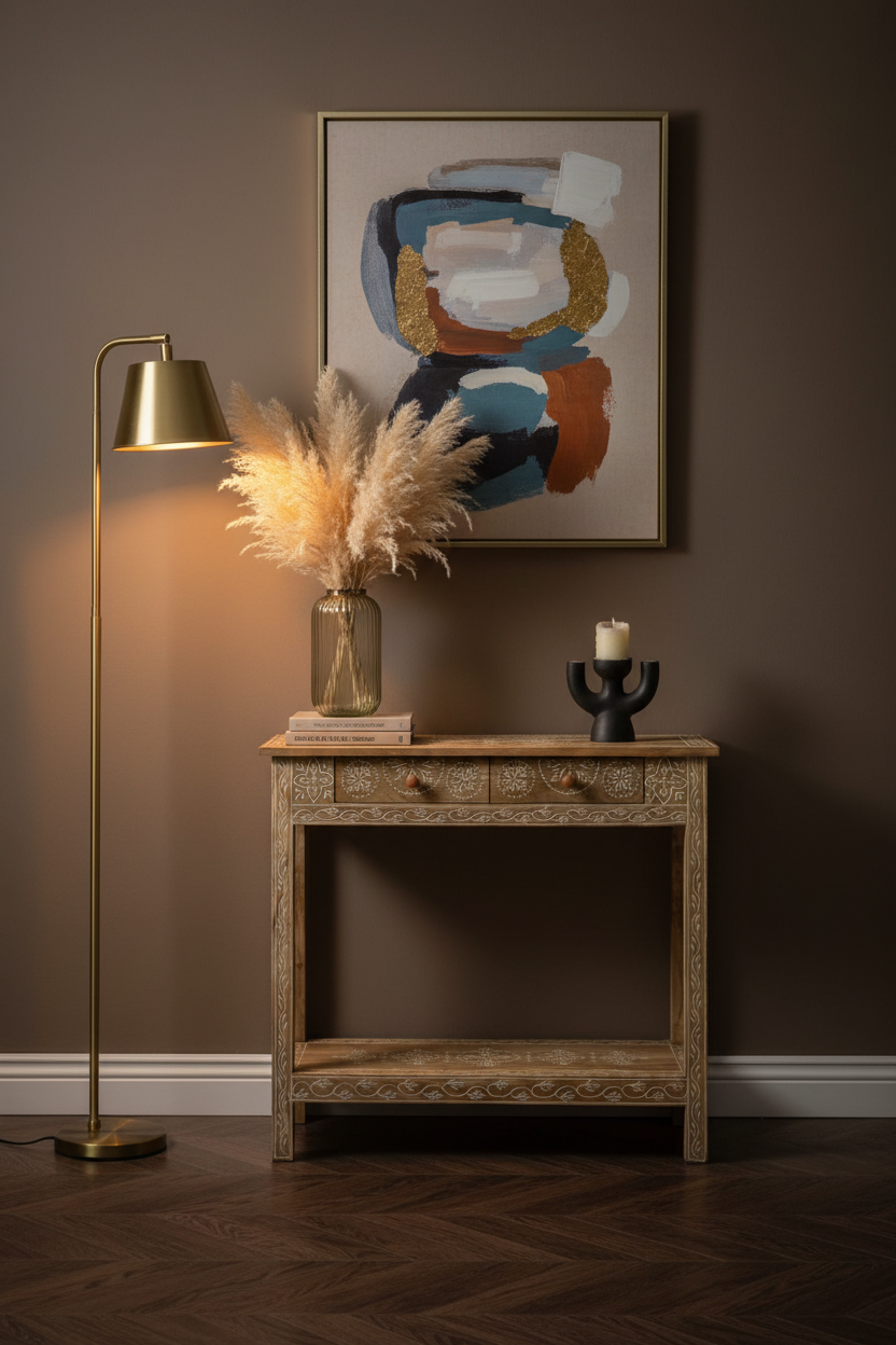 Hand-painted mango wood console table