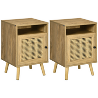Nightstand, Rattan Bedside Table, Sofa Side Table w/ Cabinet, Shelf